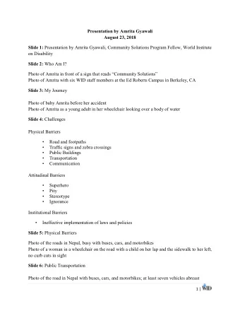 Presentation by Amrita Gyawali  August 23, 2018 Slide 1: Presentation by Amrita Gyawali, Community