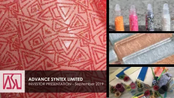 ADVANCE SYNTEX LIMITED INVESTOR PRESENTATION  September 2019  Index  1  Executive Summary