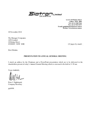 Level 2, 6  66 Hunter Str  reet  Syd  dney  NSW  2  2000  Tel:  (61-2) 9300 3  344  Fax:  (61-2)