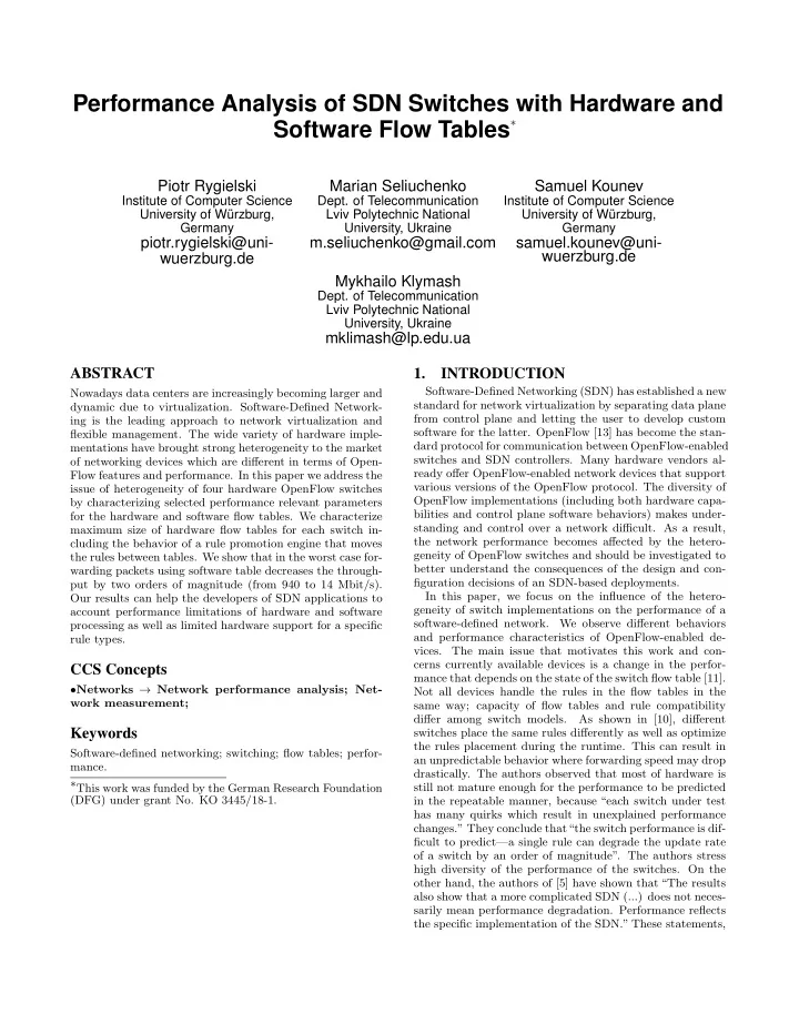 performance analysis of sdn switches with hardware and