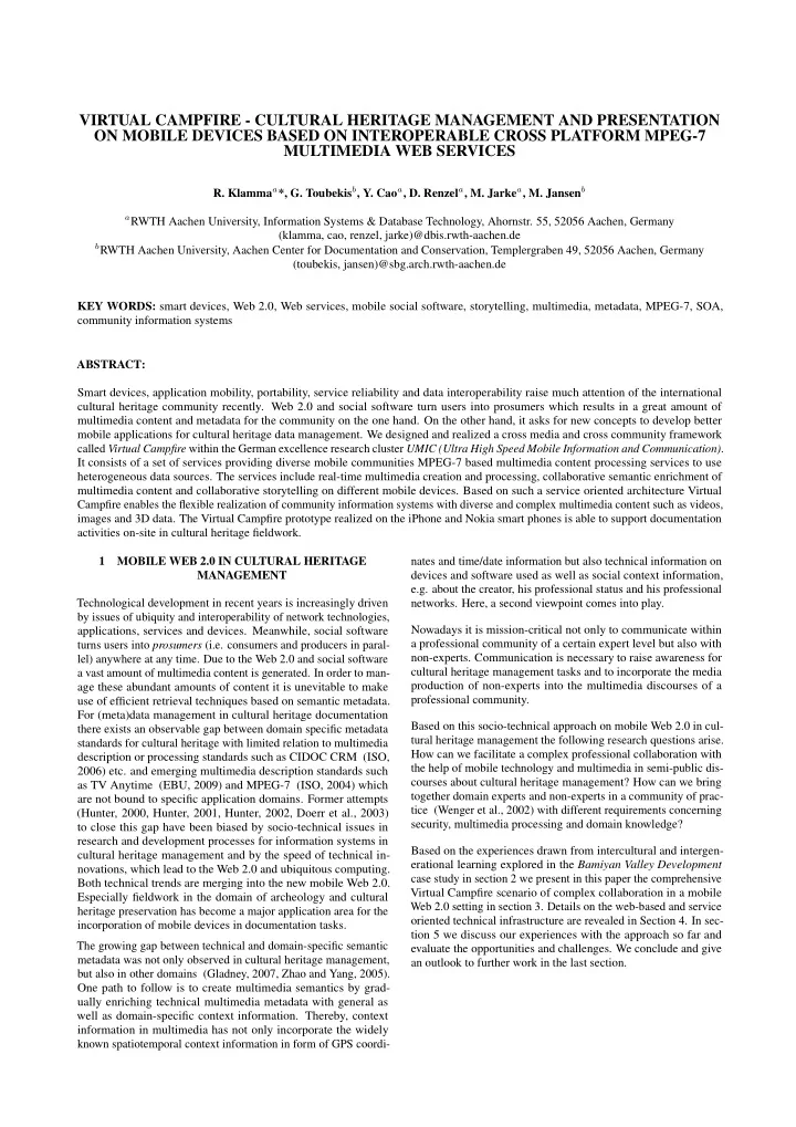 virtual campfire cultural heritage management and