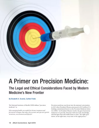 A Primer on Precision Medicine:  The Legal and Ethical Considerations Faced by Modern  Medicines