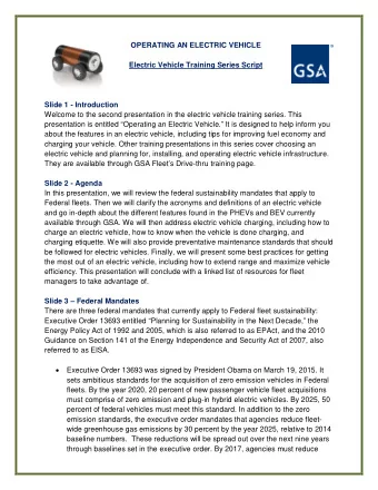 OPERATING AN ELECTRIC VEHICLE  Electric Vehicle Training Series Script  Slide 1 - Introduction