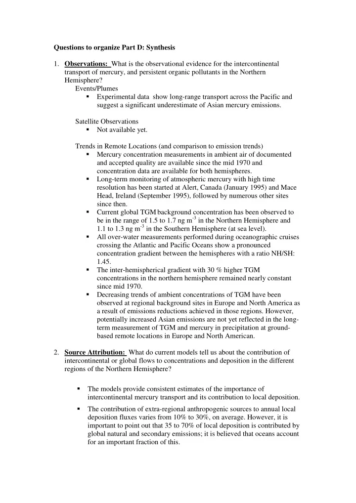 questions to organize part d synthesis 1 observations
