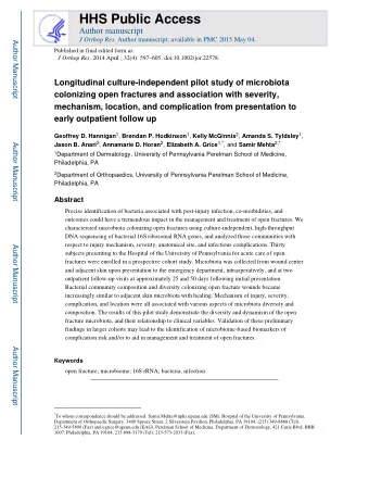 HHS Public Access  Author manuscript J Orthop Res . Author manuscript; available in PMC 2015 May