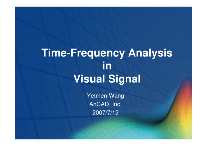 time frequency analysis time frequency analysis in visual