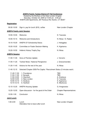 AHEPA Family Yankee District #7 Fall Conference  Hosted by the Brothers of the New London Chapter