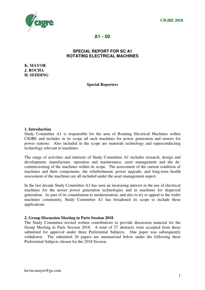 a1 00 special report for sc a1 rotating electrical