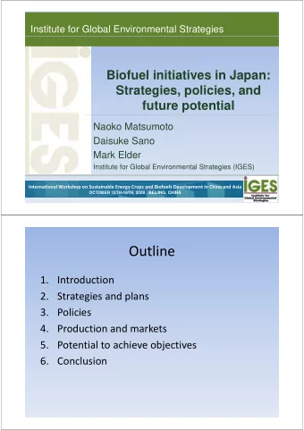 Outline  Outline  1. Introduction  2. Strategies and plans 2. Strategies and plans  3. Policies 4.