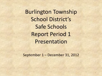 Safe Schools  Report Period 1  Presentation September 1  December 31, 2012  1  Violence and