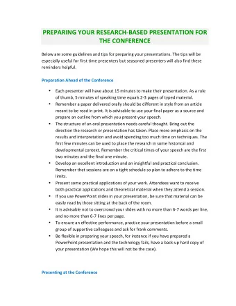 PREPARING  YOUR  RESEARCH-BASED  PRESENTATION  FOR    THE  CONFERENCE