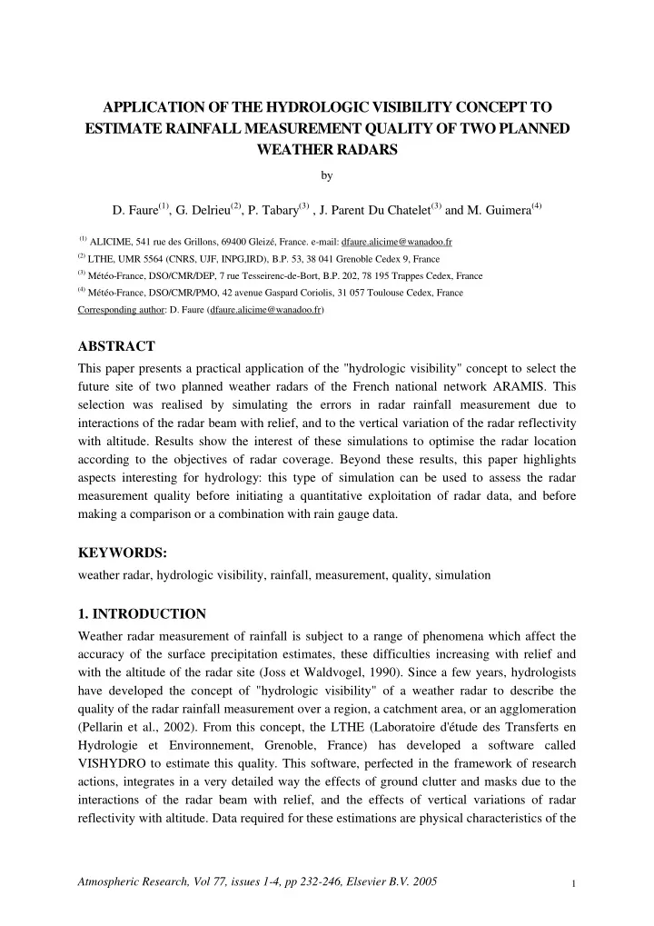 application of the hydrologic visibility concept to