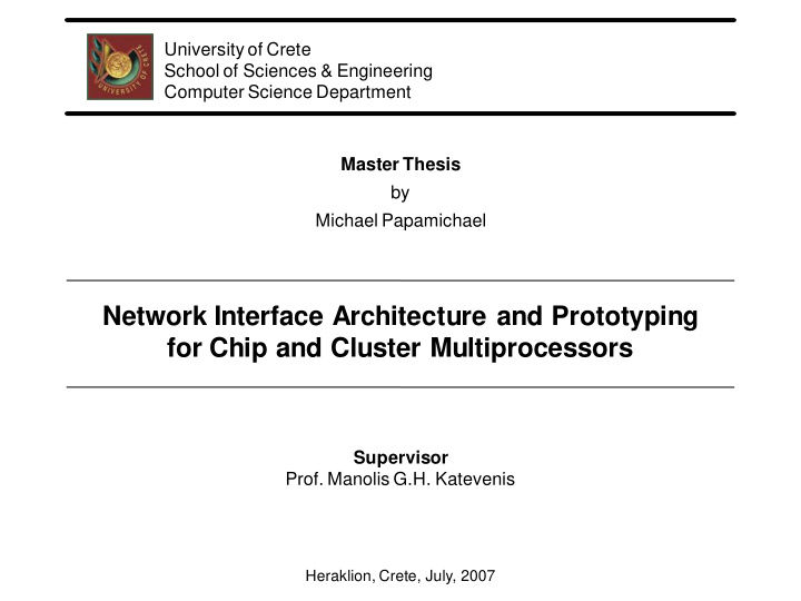 network interface architecture and prototyping for chip
