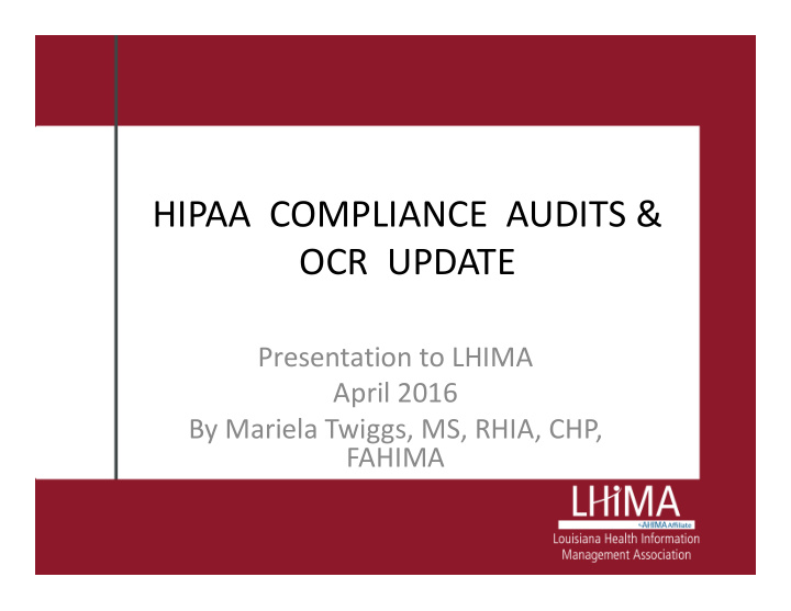 hipaa compliance audits amp ocr update