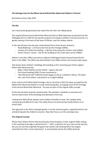 The Heritage Case for the Eltham Second World War Memorial Childrens Precinct  By Andrew Lemon,