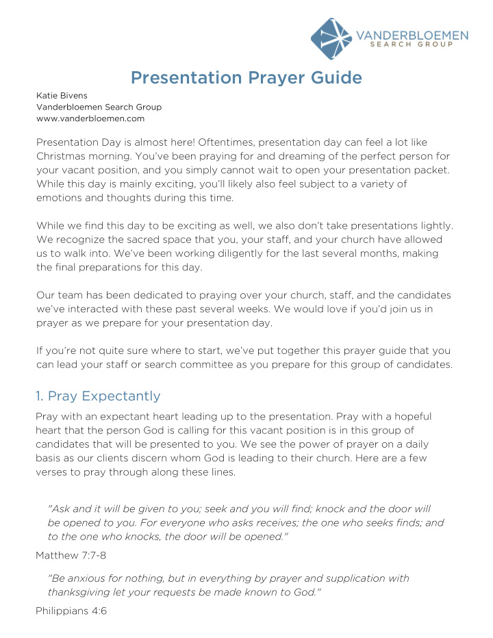 presentation prayer guide
