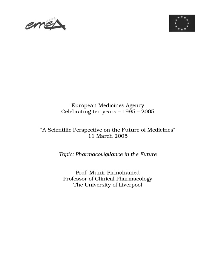 european medicines agency celebrating ten years 1995 2005