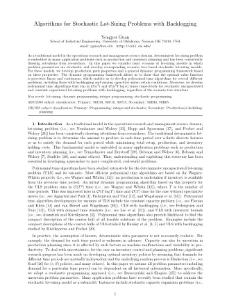 Algorithms for Stochastic Lot-Sizing Problems with Backlogging  Yongpei Guan  School of Industrial