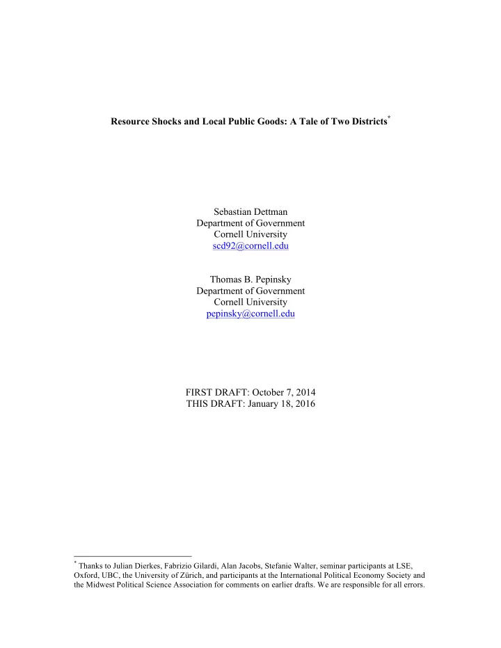 resource shocks and local public goods a tale of two