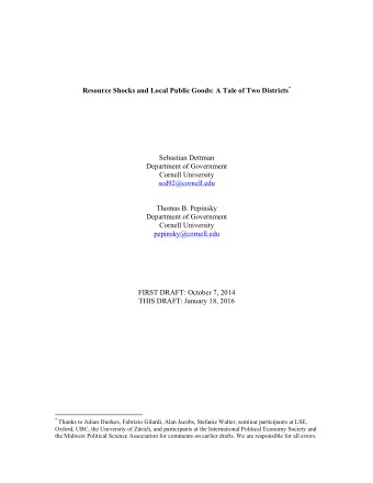 Resource Shocks and Local Public Goods: A Tale of Two Districts *  Sebastian Dettman  Department of