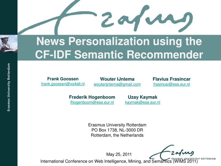 news personalization using the