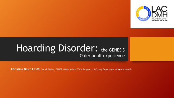 background of genesis program genesis older adult program