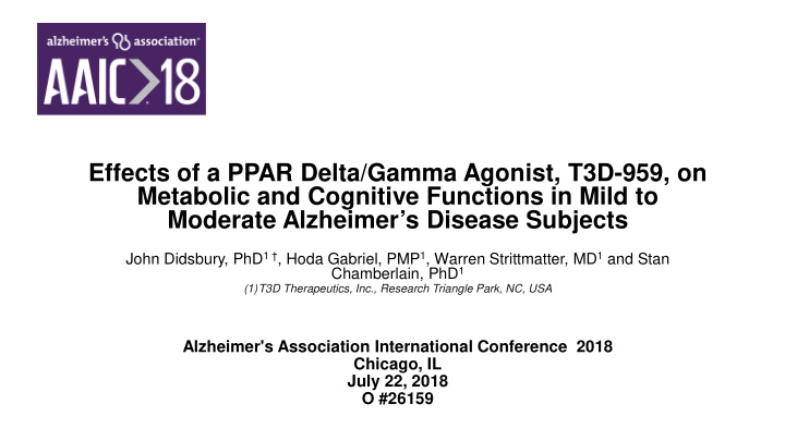 effects of a ppar delta gamma agonist t3d 959 on