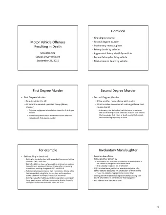 Homicide  First degree murder Motor Vehicle Offenses  Second degree murder  Involuntary