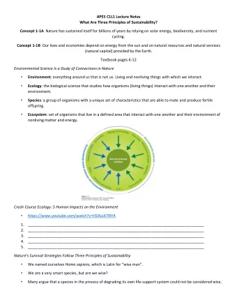 APES C1L1 Lecture Notes  What Are Three Principles of Sustainability? Concept 1-1A Nature has