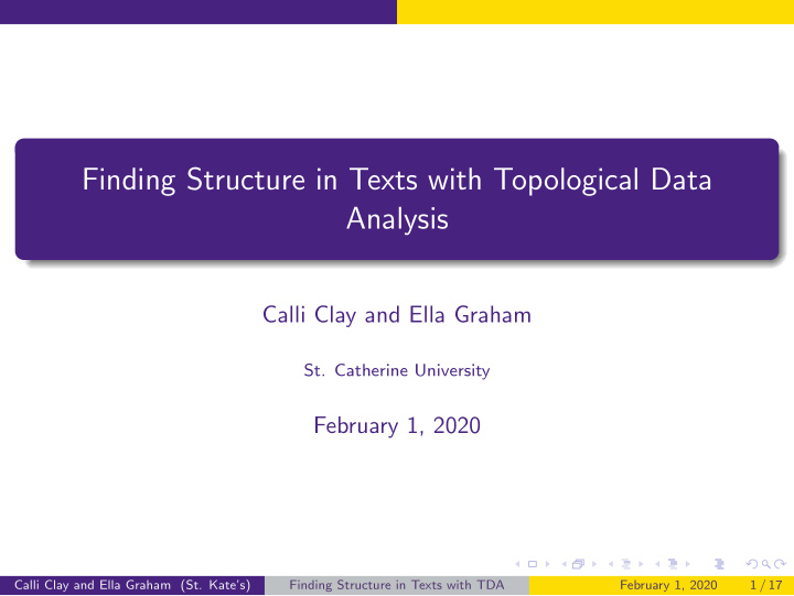 finding structure in texts with topological data analysis