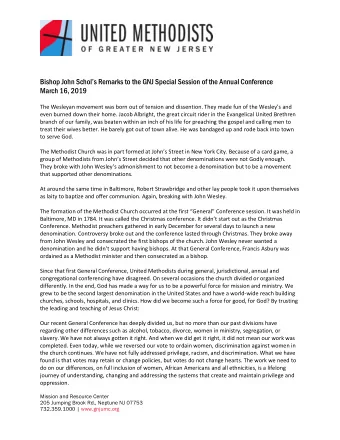 Bishop John Schols Remarks to the GNJ Special Session of the Annual Conference  March 16, 2019