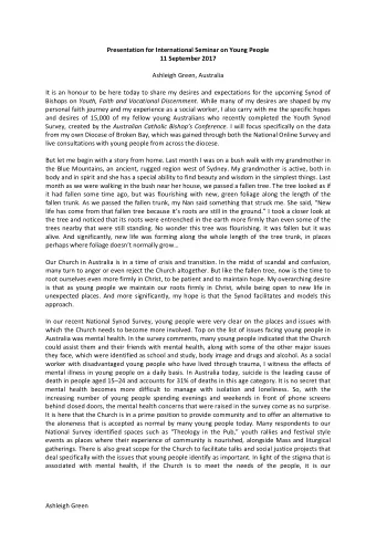 Presentation for International Seminar on Young People  11 September 2017  Ashleigh Green,