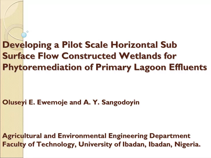 developing a pilot scale horizontal sub developing a