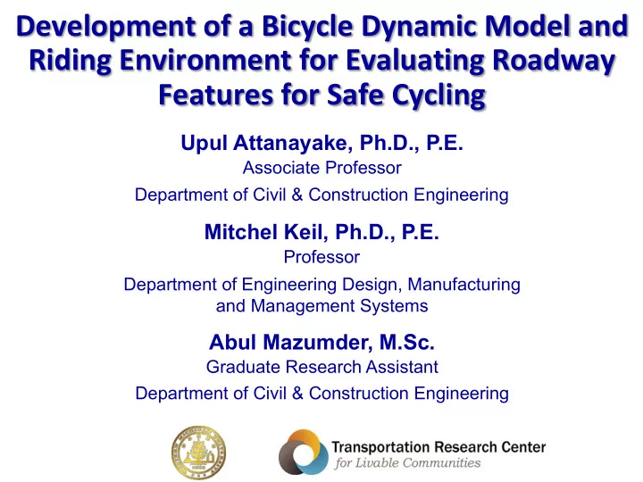 development of a bicycle dynamic model and riding