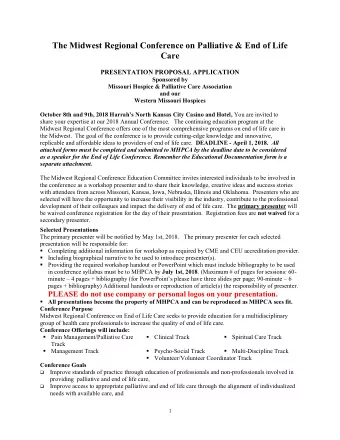 The Midwest Regional Conference on Palliative &amp; End of Life  Care  PRESENTATION PROPOSAL