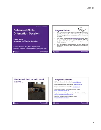 Enhanced Skills  Program Vision  Orientation Session  The current vision of the Enhanced Skills