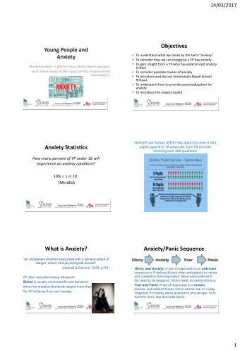 Objectives  Young People and  To understand what we mean by the term anxiety  Anxiety