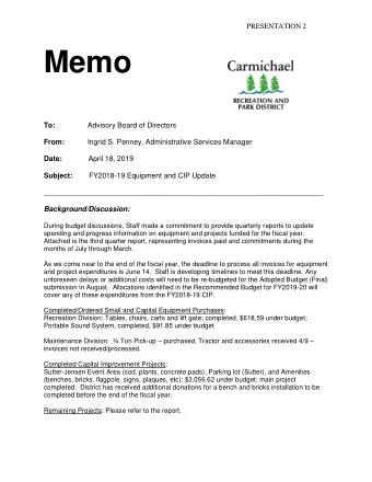Current Projects/Activities to Date:  CIP for FY2019-20 Budgets: The Budget/Facilities Committee