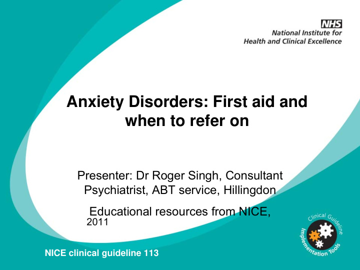 anxiety disorders first aid and when to refer on