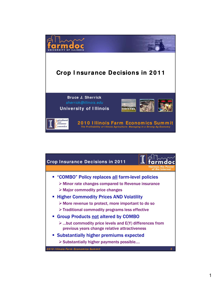 crop i nsurance decisions in 2 0 1 1 crop i nsurance