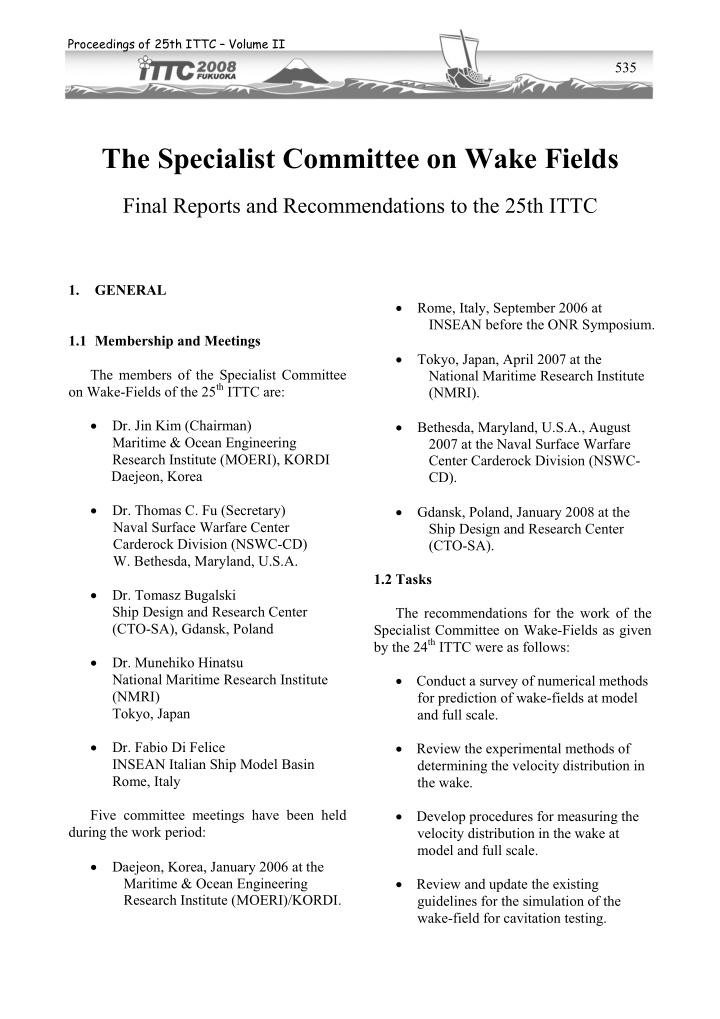 the specialist committee on wake fields