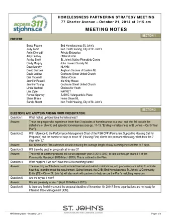MEETING NOTES  SECTION 1  PRESENT:  Bruce Pearce  End Homelessness St. Johns  Judy Tobin  Non
