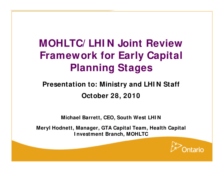 mohltc lhi n joint review framework for early capital