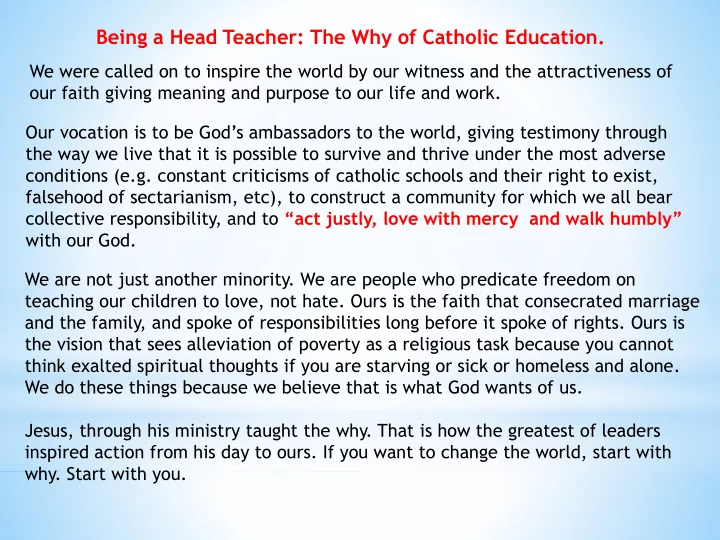 being a head teacher the why of catholic education