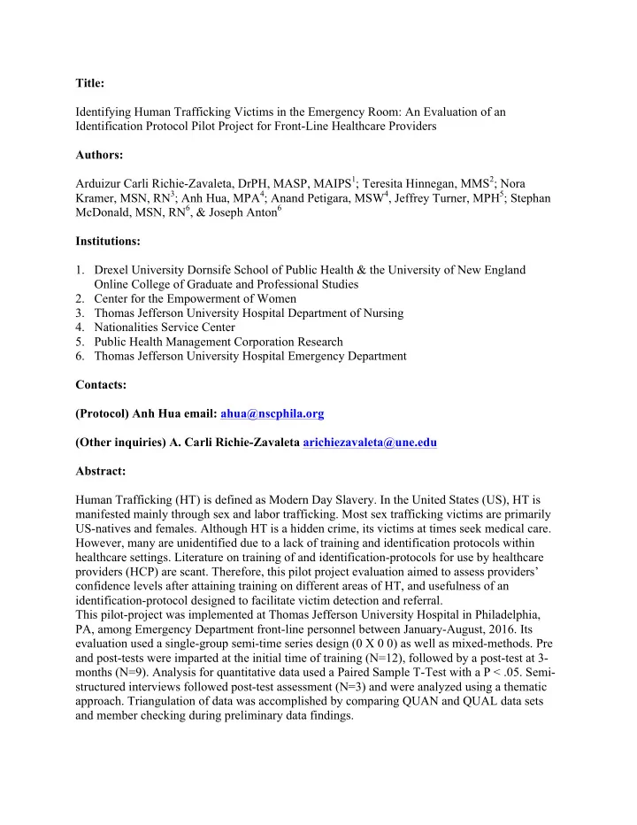 title identifying human trafficking victims in the