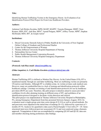 Title:  Identifying Human Trafficking Victims in the Emergency Room: An Evaluation of an