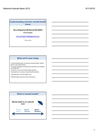 Understanding%common%mental%health%  issues  Terry%Kirkpatrick%BA%(Hons)%PhD%MAPS  Psychologist