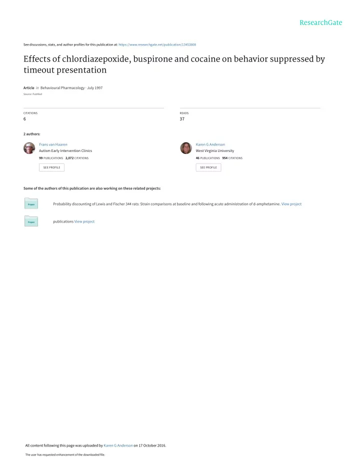 effects of chlordiazepoxide buspirone and cocaine on