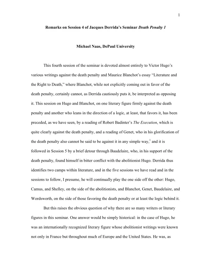 1 remarks on session 4 of jacques derrida s seminar death
