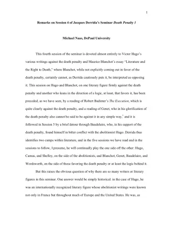 1 Remarks on Session 4 of Jacques Derridas Seminar Death Penalty 1  Michael Naas, DePaul